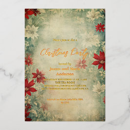 Gemütliches Winter Poinsettia Blumenweihnachtsfest Folieneinladung