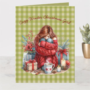 Gemütliches Winter Weihnachten Mädchen Olivgrün Gr Karte
