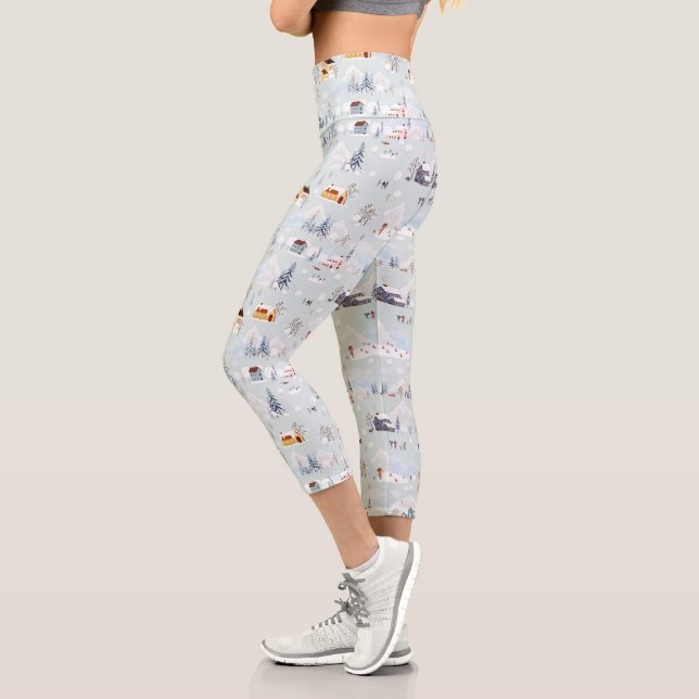 Gemütliches Winter Wonderland Ice Skaten Village M Capri Leggings (Links)