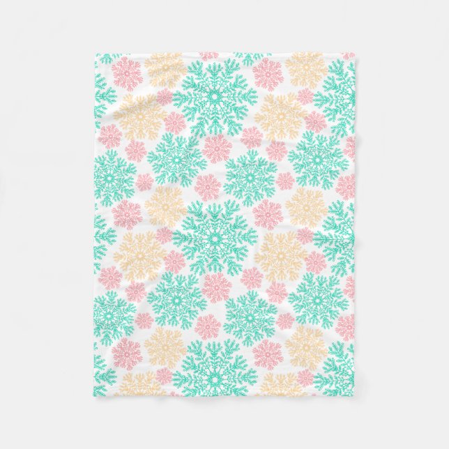 Gemütliches Winter Wonderland Schneeflocken Muster Fleecedecke (Vorderseite)