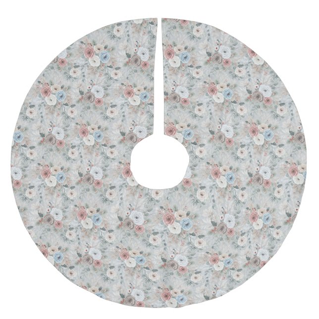 Gemütliches Winterblumenmuster Polyester Weihnachtsbaumdecke (Vorderseite)