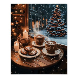 Gemütliches Wintercafé mit heißem Kakao und Keksen Poster