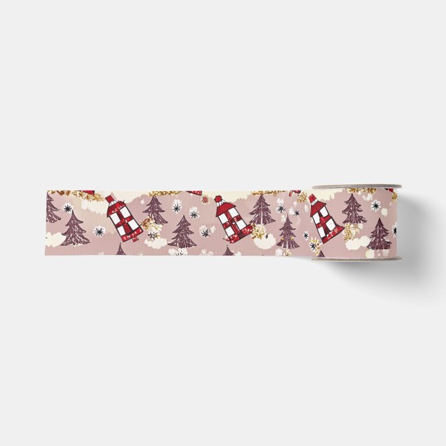 Gemütliches Winterdorf-Geschenkpapier Ripsband (Vorderseite)