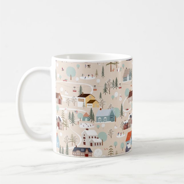 Gemütliches Winterdorf-Szenenmuster Kaffeetasse (Links)