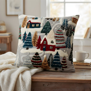 Gemütliches Winterdorf und Wald mit texturierter K Kissen