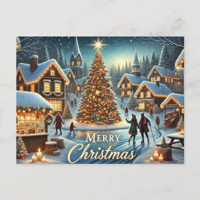 Gemütliches Winterdorf Weihnachten Postkarte (Vorderseite)