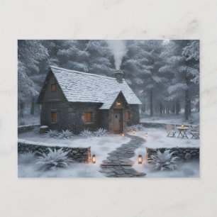 Gemütliches Winterhäuschen im Wald  Postkarte
