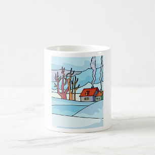 Gemütliches Winterhäuschen Schnee Landschaft Kaffeetasse