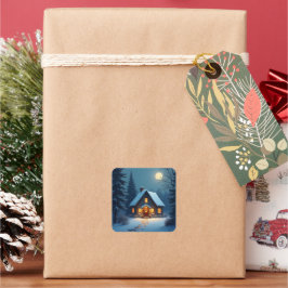 Gemütliches Winterhütten-Weihnachten Quadratischer Aufkleber