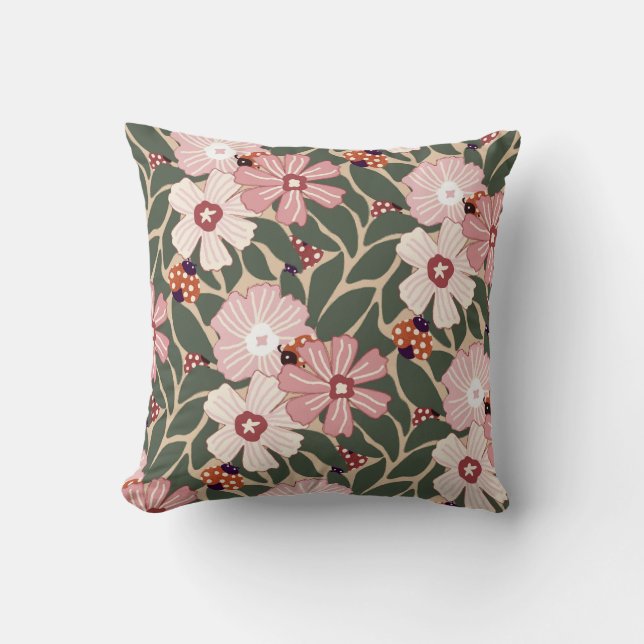 Gemütliches Woodland Ladybugs & Wildblume Earthy C Kissen (Vorderseite)