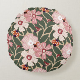 Gemütliches Woodland Ladybugs & Wildblume Earthy C Rundes Kissen