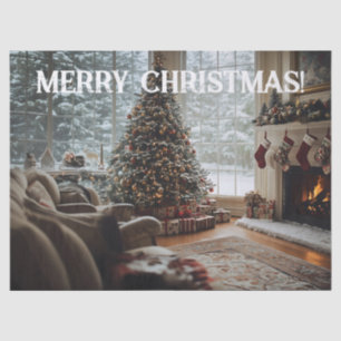Gemütliches Zimmer Weihnachten , Kamin, Baum und S Seidenpapier