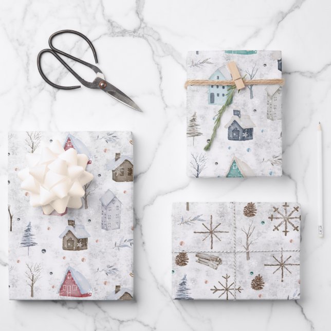 Gemütliches Zuhause Pink/Aquamarin Twig & Pinecone Geschenkpapier Set (Vorderseite)