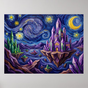 Gemworld Sternennacht Comic-Book-Landschaft Poster