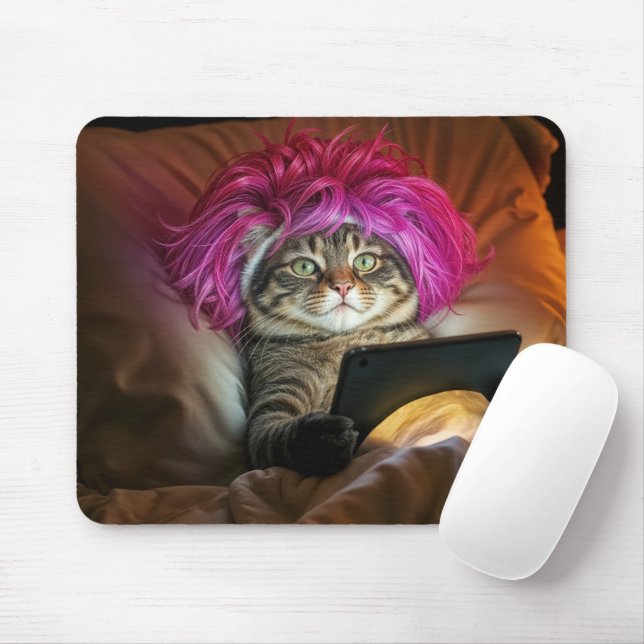 Gen Z Cat Staring eine elektronische Tablette im B Mousepad (Mit Mouse)