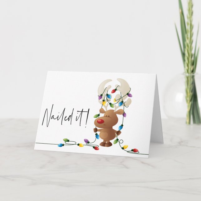 Genagelt ihm, Elch verwirrte Licht-Weihnachtskarte Einladung (Vorderseite)