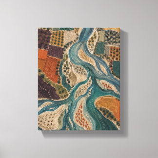 Genähtes Flussdelta | Moderne Textil-Abstraktion Leinwanddruck