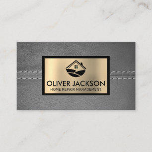 Genähtes graues Leder Gold Metallisch Home Ico Visitenkarte