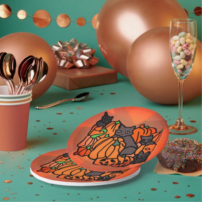Genau Spuk: Katzen und Kürbis zu Halloween Pappteller (Multi)
