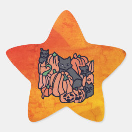 Genau Spuk: Katzen und Kürbis zu Halloween Stern-Aufkleber