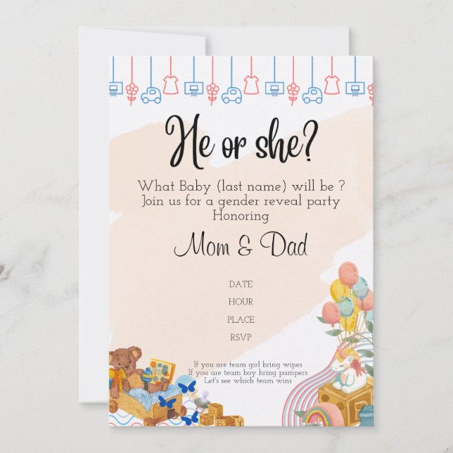 Gender-Enthüllung Einladung (Vorderseite)