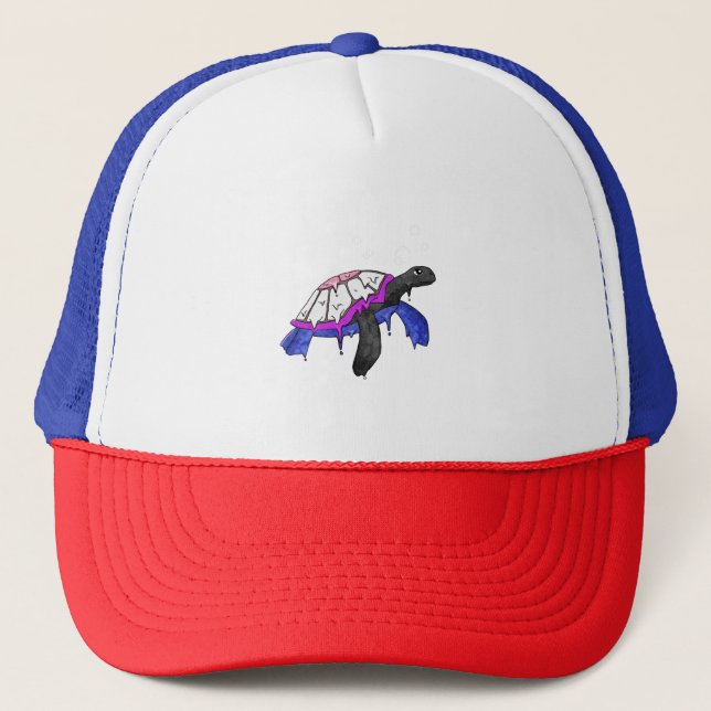 Gender Fluid Pride Flag Sea Turtle Subtle LGBTQ Truckerkappe (Vorderseite)