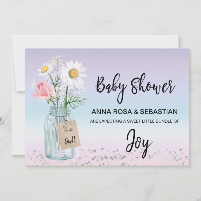 *~* Gender Mason Jar Floral Rustic Baby Dusche Einladung (Vorderseite)