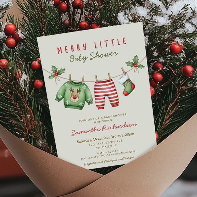 Gender neutral baby clothes Merry Little Christmas Einladung (Von Creator hochgeladen)