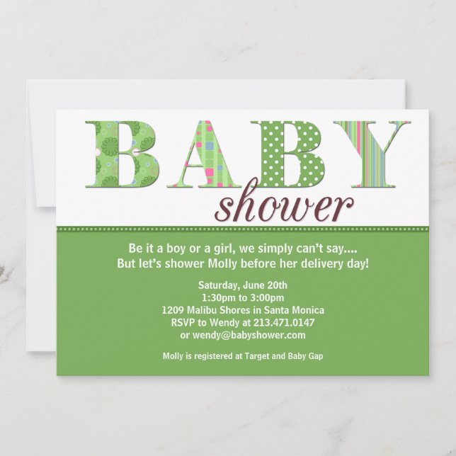 Gender Neutral Baby Dusche Einladung (Vorderseite)