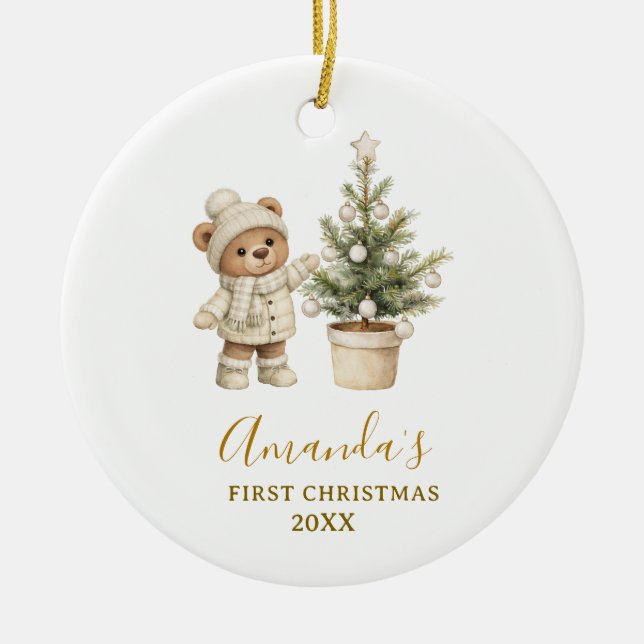 Gender Neutral Bear First Christmas Keepsake  Keramik Ornament (Vorne)