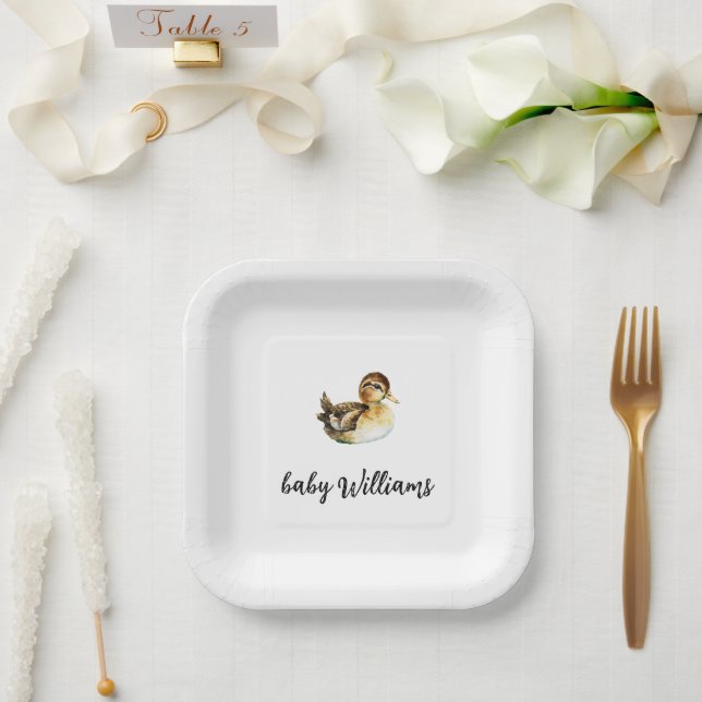 Gender Neutral Duck Baby Shower Plate Pappteller (Hochzeit)