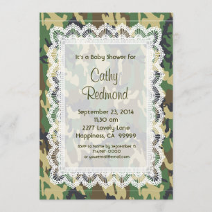 GENDER NEUTRAL Green Camouflage Lace Baby Shower V Einladung