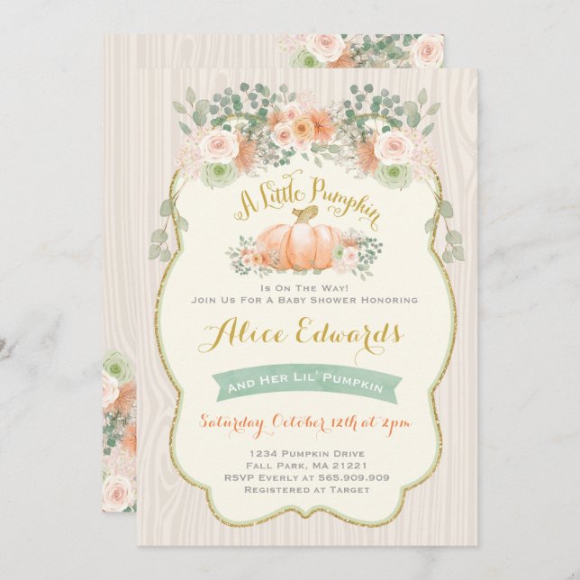 Gender Neutral Pumpkin Babydusche Einladung (Vorne/Hinten)