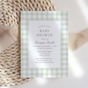 Gender Neutral Sage Green Gingham Baby Shower Einladung