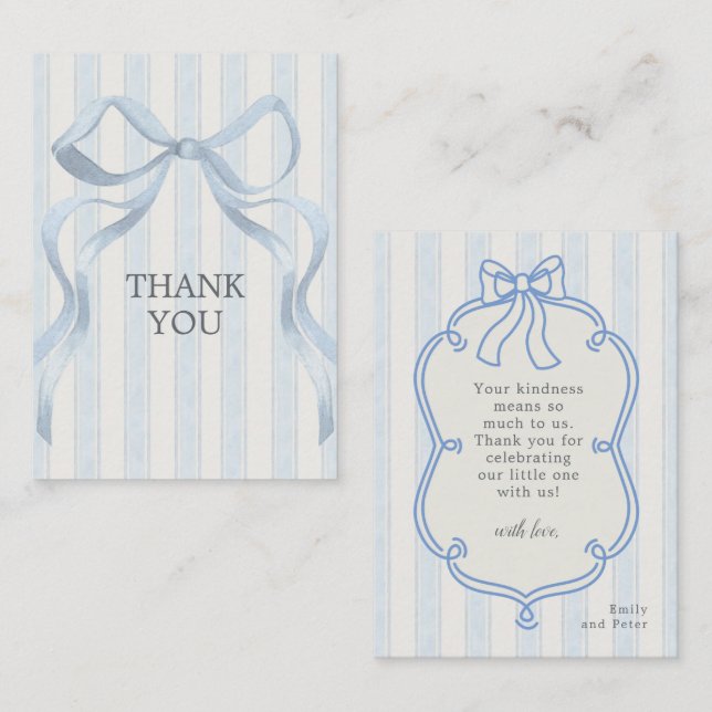 Gender Neutral Watercolor Blue Bow Baby Shower  Mitteilungskarte (Vorne/Hinten)