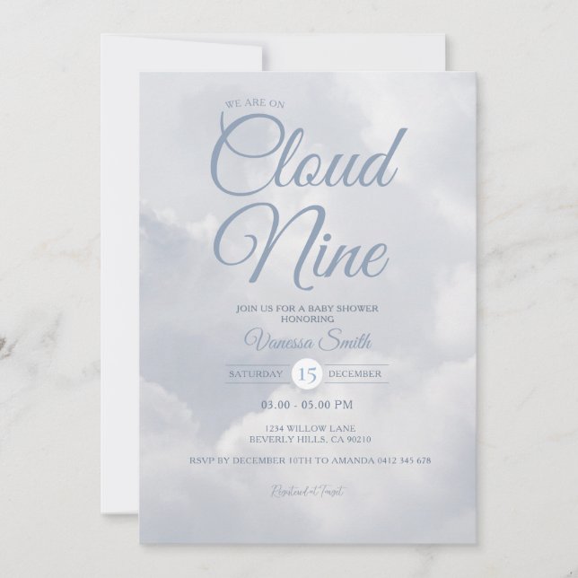Gender Neutral We Are On Cloud Nine Baby Shower Einladung (Vorderseite)