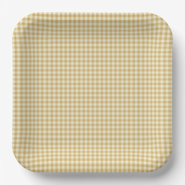 Gender Neutral Yellow Gingham Paper Plate Pappteller (Vorderseite)