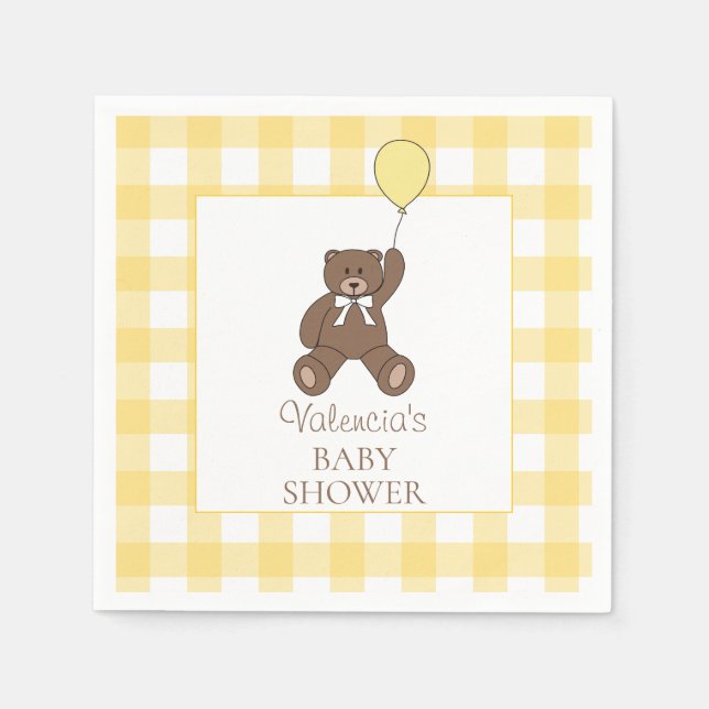 Gender Neutral Yellow Teddy Bear Baby Shower Serviette (Vorderseite)