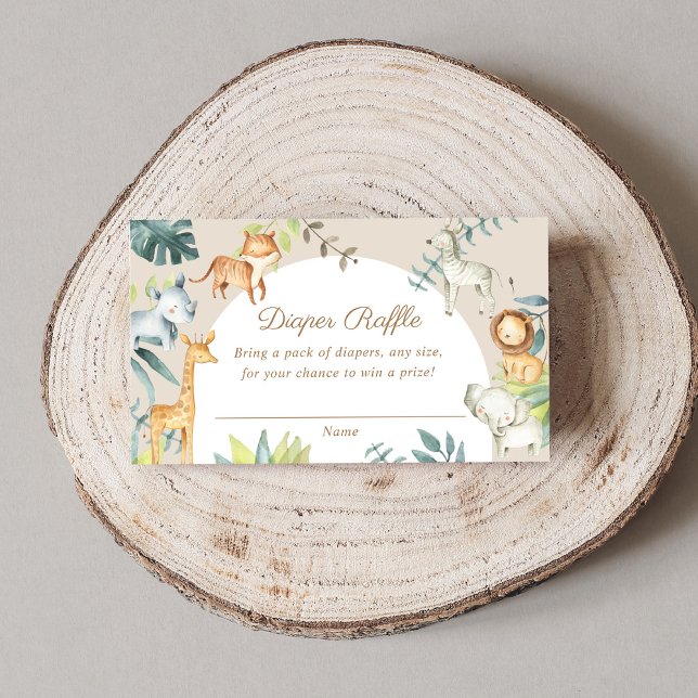 Gender-neutrale Beige-Safari-Tiere Windelraffineri Begleitkarte (Von Creator hochgeladen)