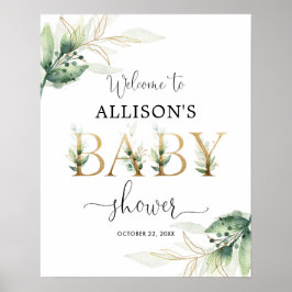 Gender neutrale grüne goldene Babydusche Poster