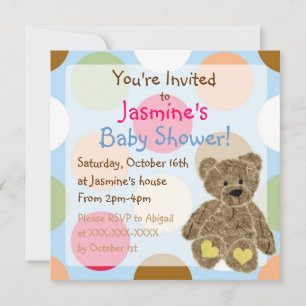 Gender neutrale Polka Dot Teddy Bärendusche lädt e Einladung