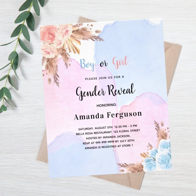 Gender offenbart Pampas Gras rosa blaues Budget Flyer (Von Creator hochgeladen)