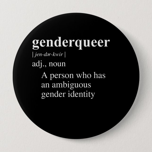 GENDER QUEER DEFINITION wird übersetzt zu: GENDER- Button (Vorderseite)