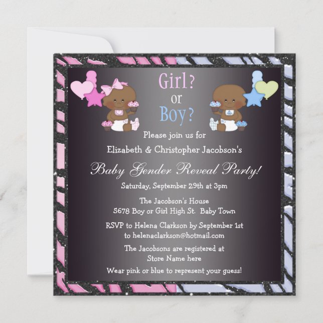 Gender Reveal African American Babies & Cupcakes Einladung (Vorderseite)