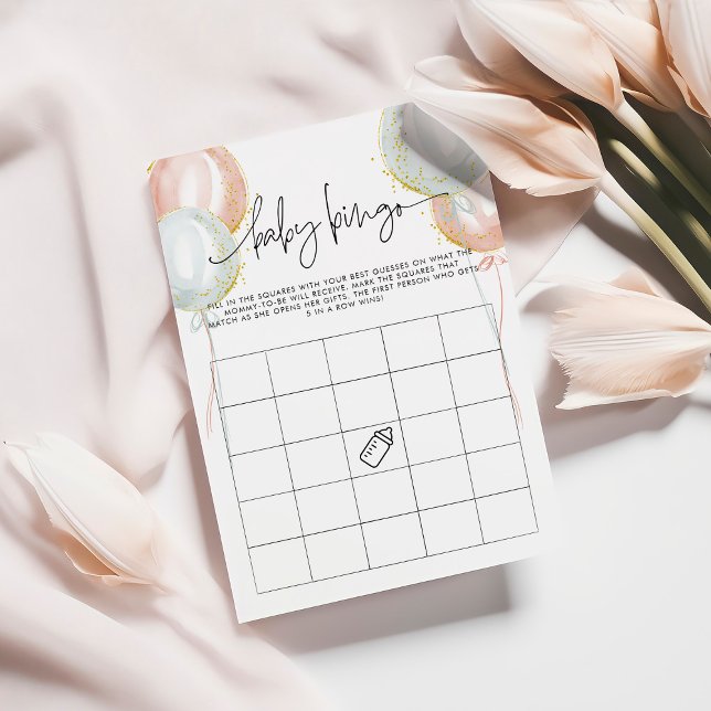 Gender Reveal Baby Bingo Shower Game Card Hinweiskarte (Von Creator hochgeladen)