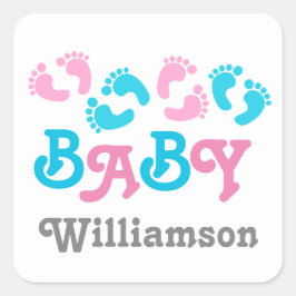 Gender Reveal Baby Shower Baby Feet A05A Quadratischer Aufkleber