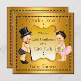 Gender Reveal Baby Shower Boy Girl Gold Brünett Einladung