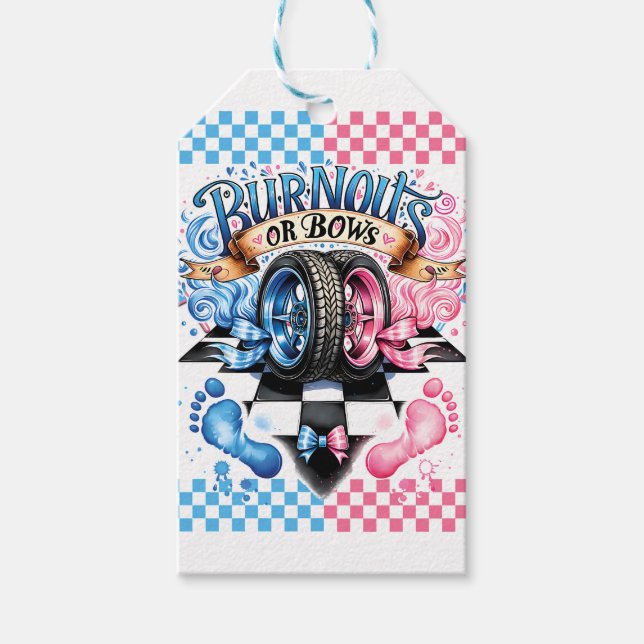 Gender Reveal Baby Shower Burnouts Bows Gift Bag Geschenkanhänger (Vorderseite)