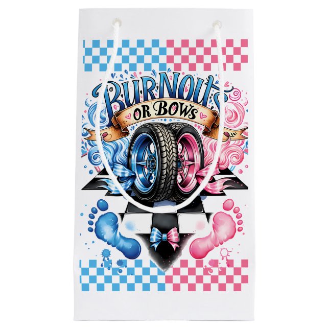 Gender Reveal Baby Shower Burnouts Bows Gift Bag Kleine Geschenktüte (Vorderseite)