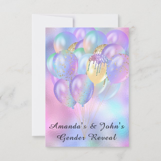 Gender Reveal Baby Shower Girl Boy Pink Blue Baloo Einladung (Rückseite)